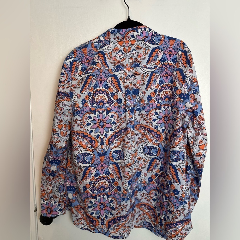 Talbots Button Front Shirt Top Orange Blue Pink Floral Long Sleeve  Large #1620 - Picture 2 of 6